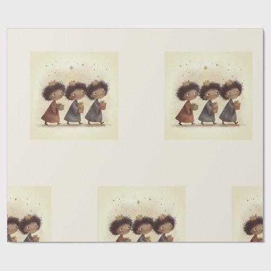 Papier cadeau Nativité des Trois Sages Noirs 1 (Plat)