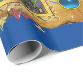 PAPIER CADEAU NATIVITÉ FLORALE BLEUE PARCHEMENT DE NOËL ET GEMS (Coin rond)