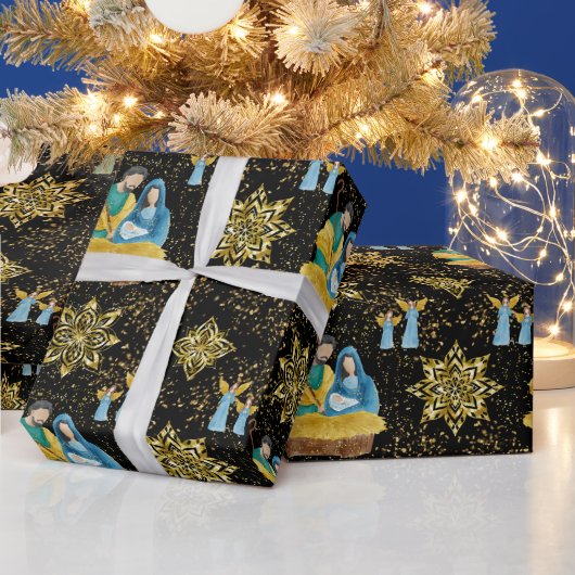 Papier Cadeau Nativité Nuit Marie Joseph Jésus Angles d'or (Vacances)