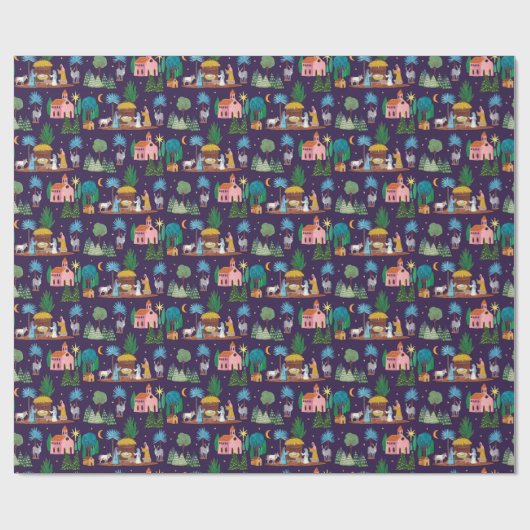 Papier Cadeau Nativity Scene Hand drawn Christmas (Plat)