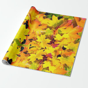 Papier Cadeau Nature Feuilles d'automne jaune orange rouge