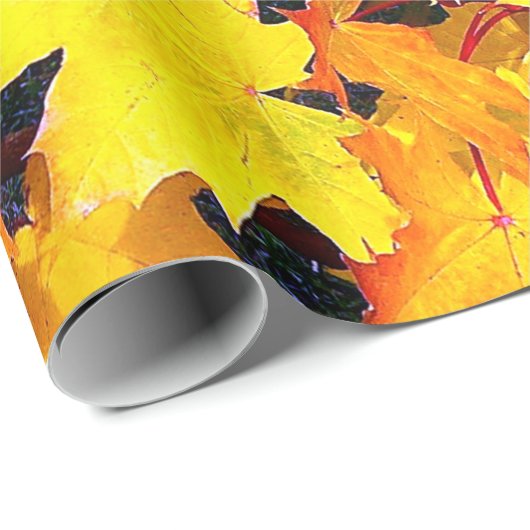 Papier Cadeau Nature Feuilles d'automne jaune orange rouge (Coin rond)