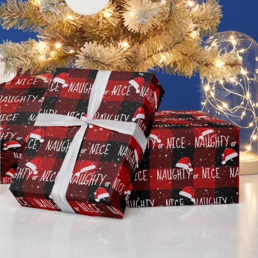 Papier Cadeau NAUGHTof NICE Text avec chapeaux de Père Noël (Vacances)