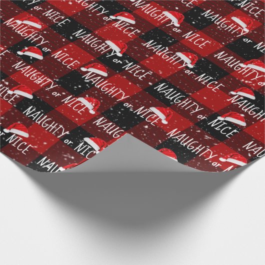 Papier Cadeau NAUGHTof NICE Text avec chapeaux de Père Noël (Coin)