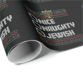 Papier Cadeau Naughty Nice juif Père Noël laide Noël Hanoukka (Coin rond)