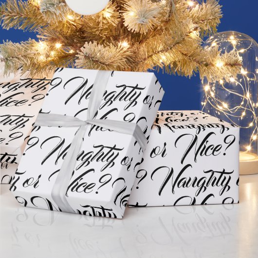 Papier Cadeau Naughty ou Nice blanc noir moderne script drôle (Vacances)