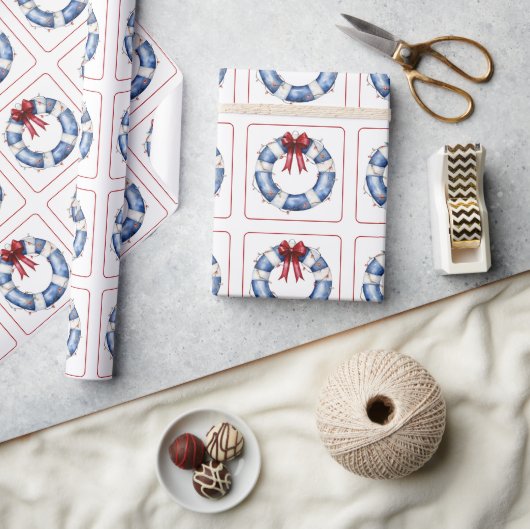 Papier Cadeau Nautical Christmas Life Preserver With Bow (Artisanat)