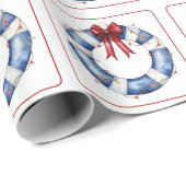 Papier Cadeau Nautical Christmas Life Preserver With Bow (Coin rond)