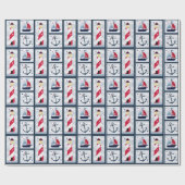 Papier Cadeau Nautical Cute Sailboat Lighthouse Ancre Design (Plat)
