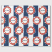 Papier Cadeau Nautique Bleu rayé Nom personnalisé Anniversaire (Plat)