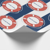 Papier Cadeau Nautique Bleu rayé Nom personnalisé Anniversaire (Coin)