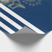 Papier Cadeau Nautique, Coquillages d'or Marine Bleu (Coin)