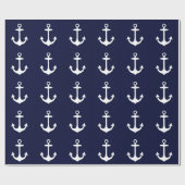 Papier Cadeau Nautique de bleu marine et blanc inspiré (Plat)