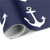 Papier Cadeau Nautique de bleu marine et blanc inspiré (Coin rond)