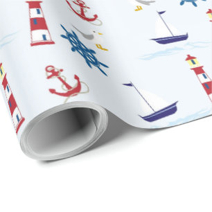 Papier Cadeau Nautique rouge, bleu et blanc