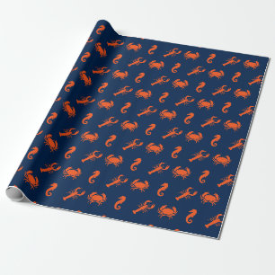 Papier Cadeau Nautique Sea Animaux motifs homard crabe hippocamp