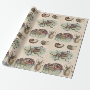 Papier Cadeau Nautique Vintage - Octopus, Nautilus et Calmar