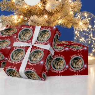 Papier Cadeau Navidades de fotografía de plata redonda y rojo de
