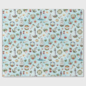 Papier Cadeau Navire nautique Noël Aquarelle Océan (Plat)