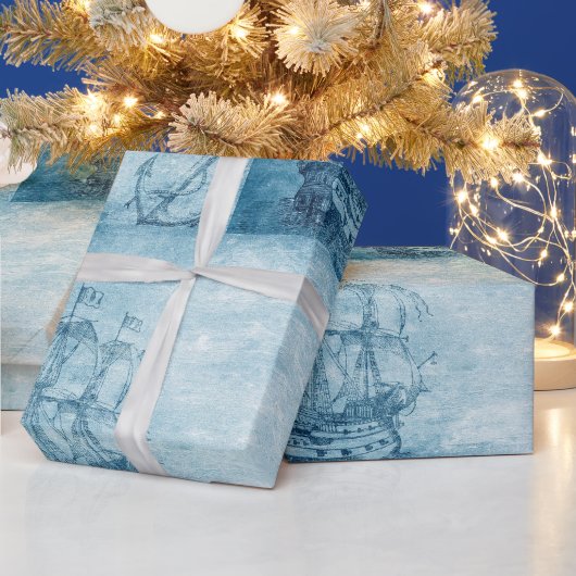 PAPIER CADEAU NAVIRE NAVIRE NAVIGATEUR AQUATICOLE (Vacances)