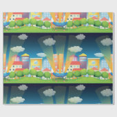 Papier Cadeau Navire Spatiale Dans La Ville Papier Enveloppant (Plat)