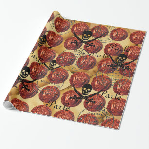 PAPIER CADEAU NAVIRES DE PIRATE, ESCALIER, ÉPINES, PIRATES CARTE