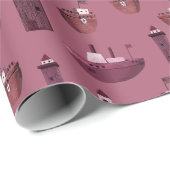 Papier Cadeau Navires et phares en bois Plum poussiéreux (Coin rond)