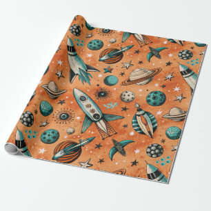 Papier Cadeau Navires-fusée vintages pour engins spatiaux Motif 