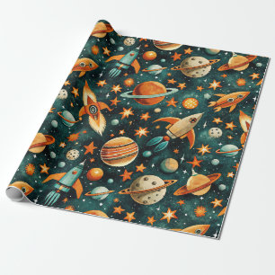 Papier Cadeau Navires-fusée vintages pour engins spatiaux Motif