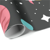 Papier Cadeau Navires spatiaux et planètes en noir (Coin rond)