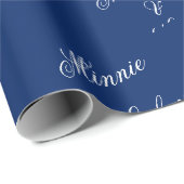 Papier cadeau Navy avec nom de couple élégant (Coin rond)