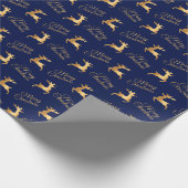 Papier Cadeau Navy Blue and Gold Christmas Reindeers (Coin)