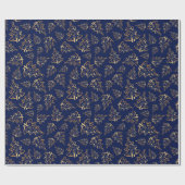 Papier Cadeau Navy Blue and Gold Elegant Christmas Trees (Plat)