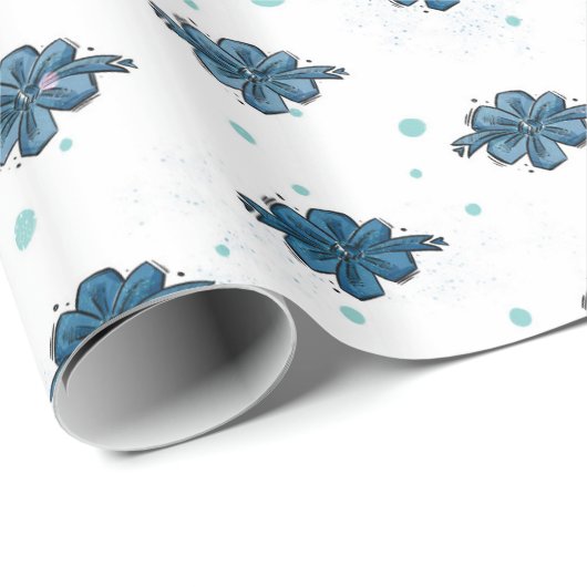 Papier Cadeau Navy Blue Bow Pattern Glossy Wrapping Paper (Coin rond)