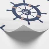 Papier Cadeau Navy Blue Ship Wheel Nautical (Coin)