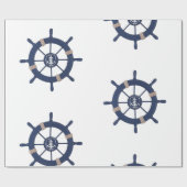 Papier Cadeau Navy Blue Ship Wheel Nautical (Plat)