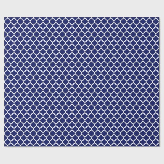 Papier Cadeau Navy Blue White Moroccan Quatrefoil Pattern #5 (Plat)