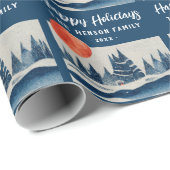 Papier Cadeau Navy Blue Winter Landscape Forest Moon Drawing  (Coin rond)