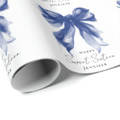 Papier Cadeau Navy Bow Coquette Script Sweet 16 Party  (Coin rond)