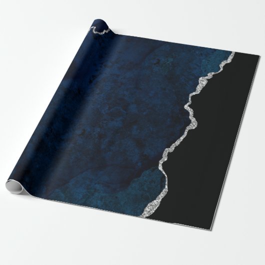Papier Cadeau Navy et Agate argentée (Déroulé)