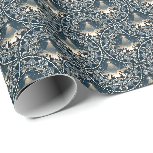 Papier Cadeau Navy & Gold Star of Wonder Mandala Art Déco Fans (Coin rond)