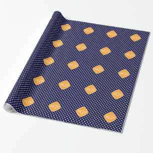 Papier Cadeau Navy Wt Polka Dot Cantaloupe Quatrefoil 3 monogram