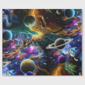 Papier Cadeau Nébuleuse spatiale et planète (Plat)