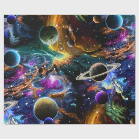 Papier Cadeau Nébuleuse spatiale et planète (Plat)