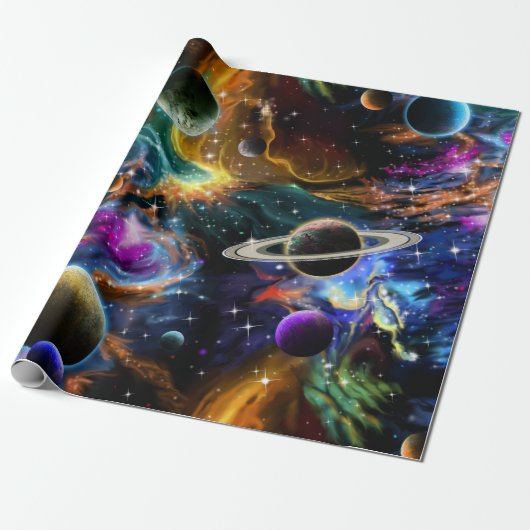 Papier Cadeau Nébuleuse spatiale et planète (Déroulé)