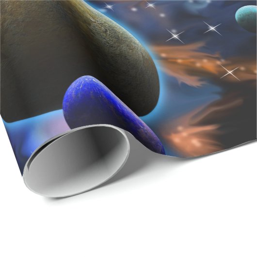 Papier Cadeau Nébuleuse spatiale et planète (Coin rond)