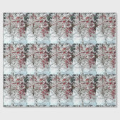 PAPIER CADEAU NEIGE À FEUILLES ROUGES (Plat)