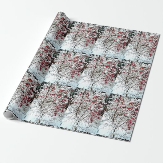 PAPIER CADEAU NEIGE À FEUILLES ROUGES (Déroulé)