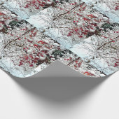 PAPIER CADEAU NEIGE À FEUILLES ROUGES (Coin)
