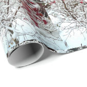 PAPIER CADEAU NEIGE À FEUILLES ROUGES (Coin rond)
